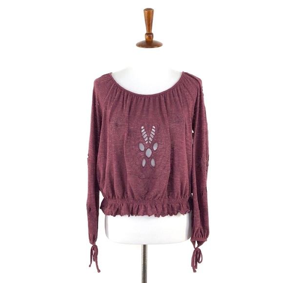 Free People Tops - Free People Burgundy Cut Out Front Scoop Neck Top, Small